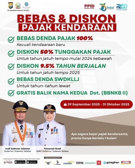 Kabar Gembira! Pemprov Sulsel Gratiskan Denda & Beri Diskon Pajak Kendaraan Bermotor
